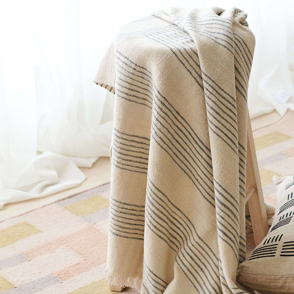 Silica Chalk off white and gray stripes handwoven throw – One Affirmation
