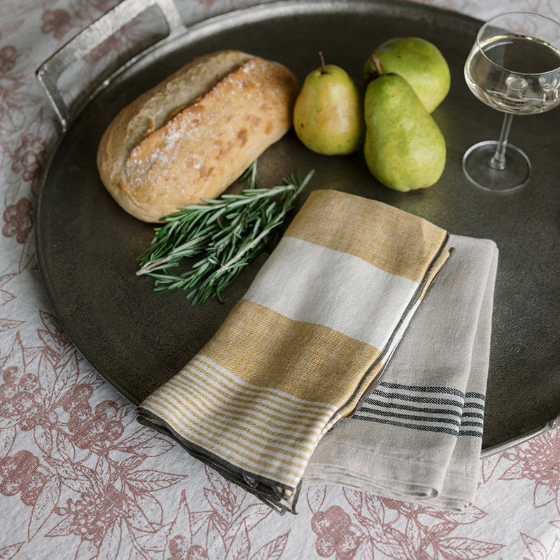 Handmade linen napkins with yellow stripes 22x22”