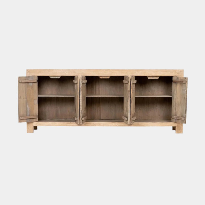 Four Door Elm Sideboard Open