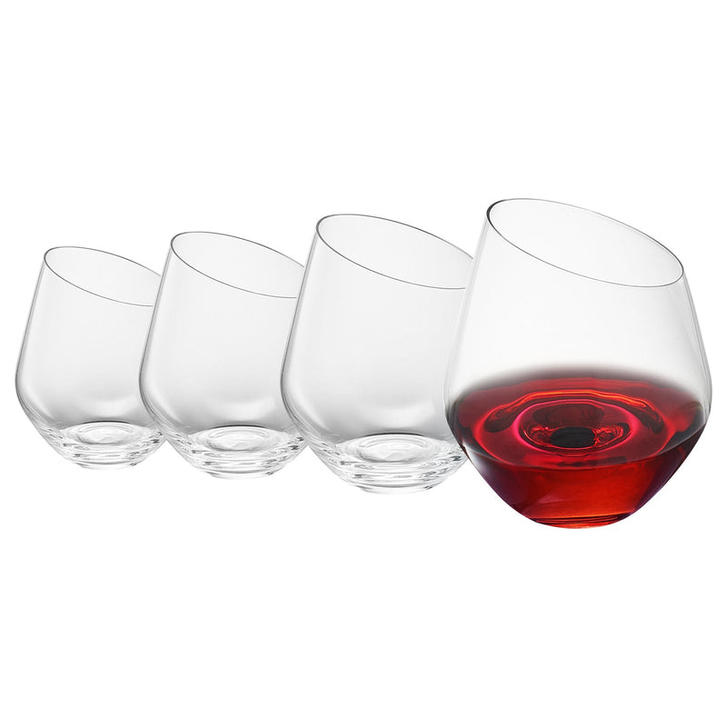 Classica Slanted Stemless Wine Glasses set of 4 on dining table