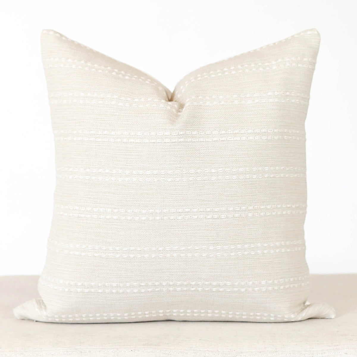 Stella ivory textured stripe pillow cover, view 5