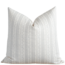 Faye blue vine stripe pillow cover in organic cotton