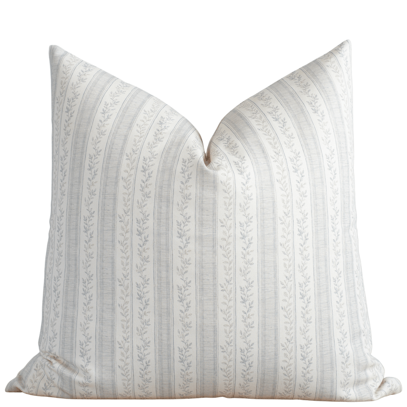 Faye blue vine stripe pillow cover in organic cotton