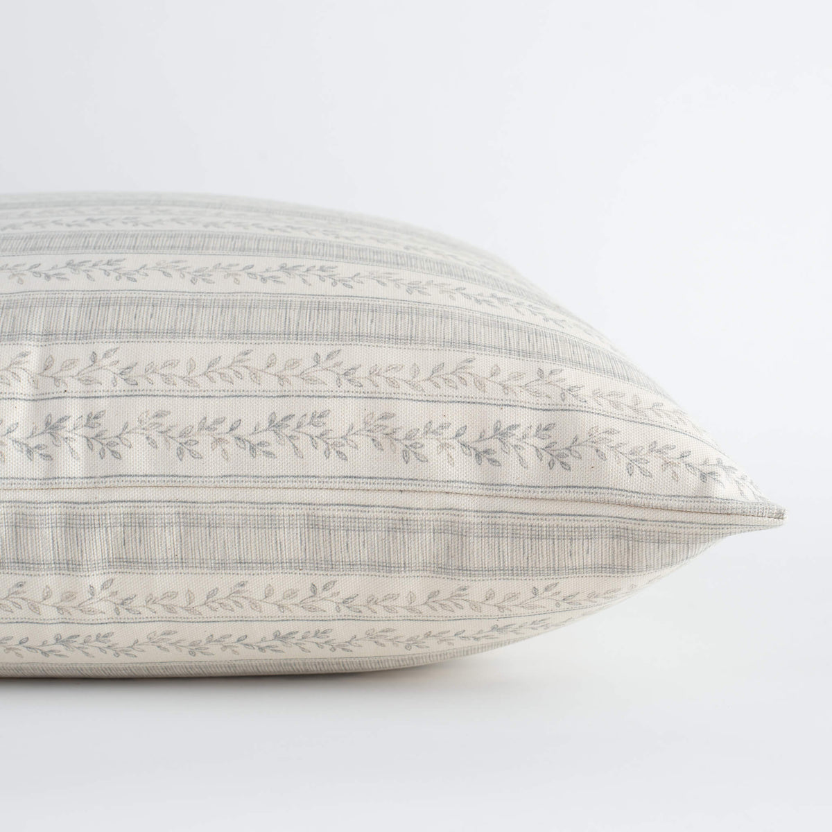 Faye blue vine stripe cotton pillow cover close-up
