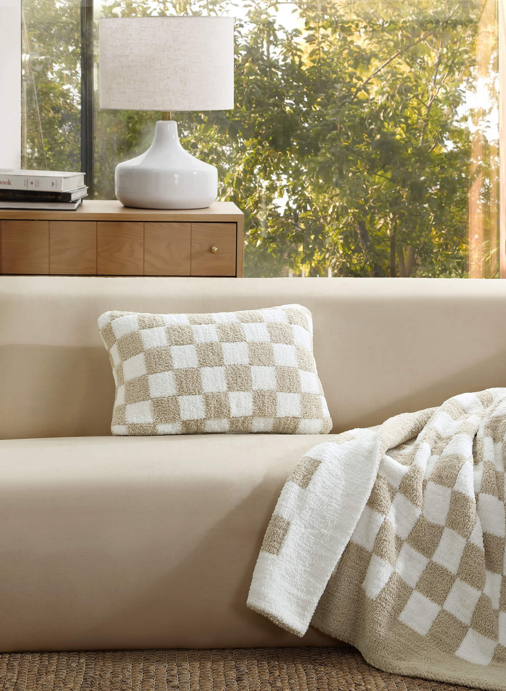 Checkerboard Mini Pillow Off White Sahara Tan