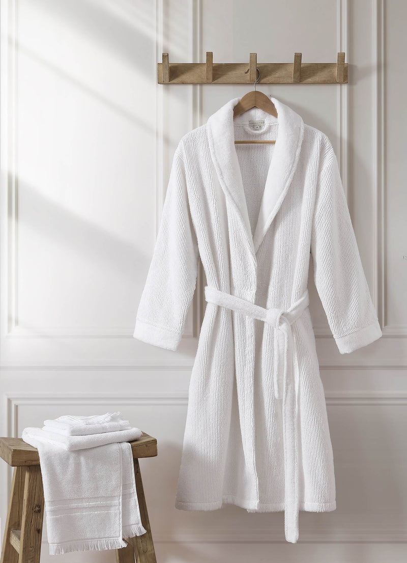 Kimono-style ribbed bath robe with tie waist for spa-like comfort