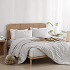 All-in-one sustainable comforter replacing duvet and top sheet