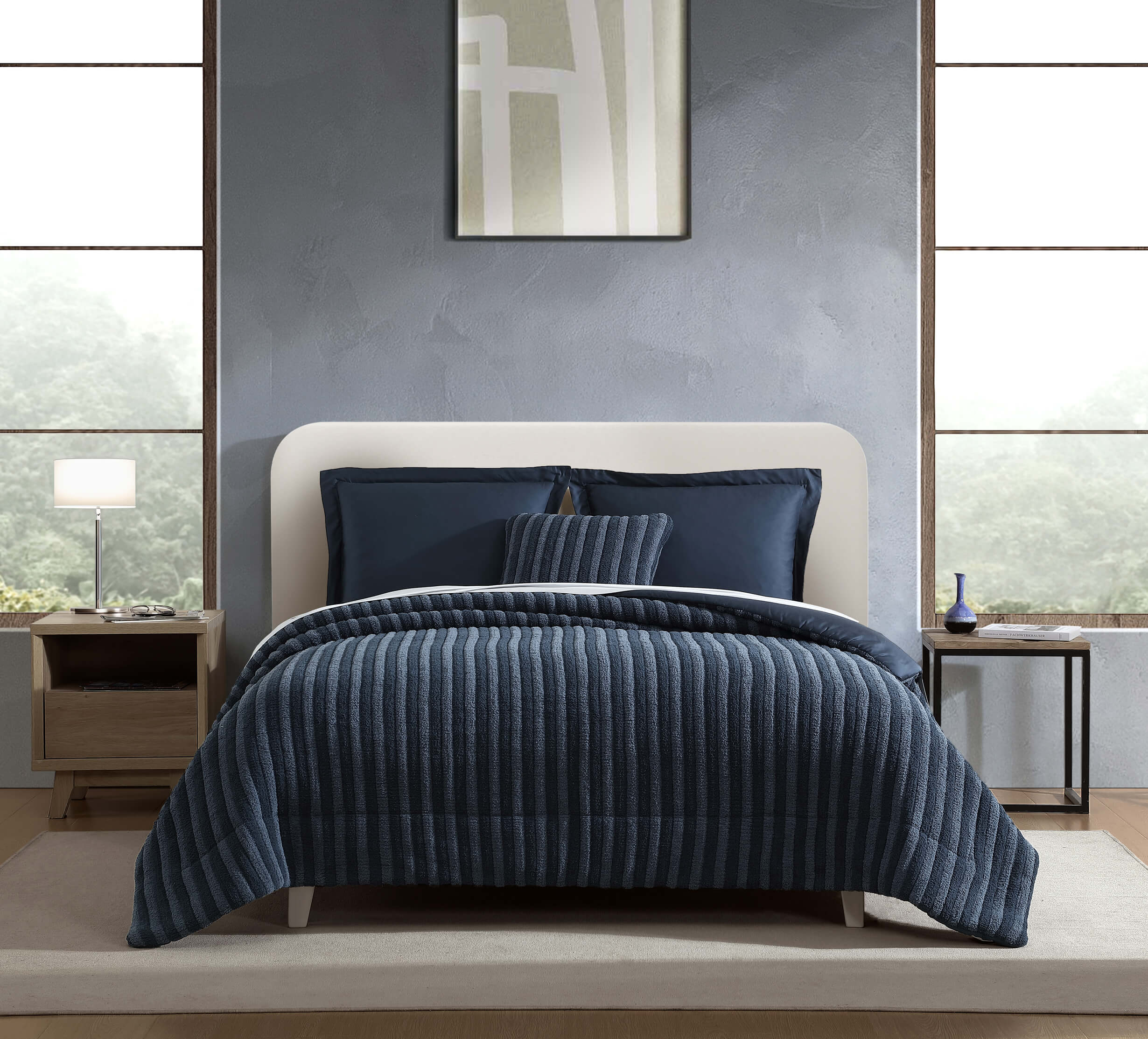 Snug Piped Comforter in full queen size folded neatly