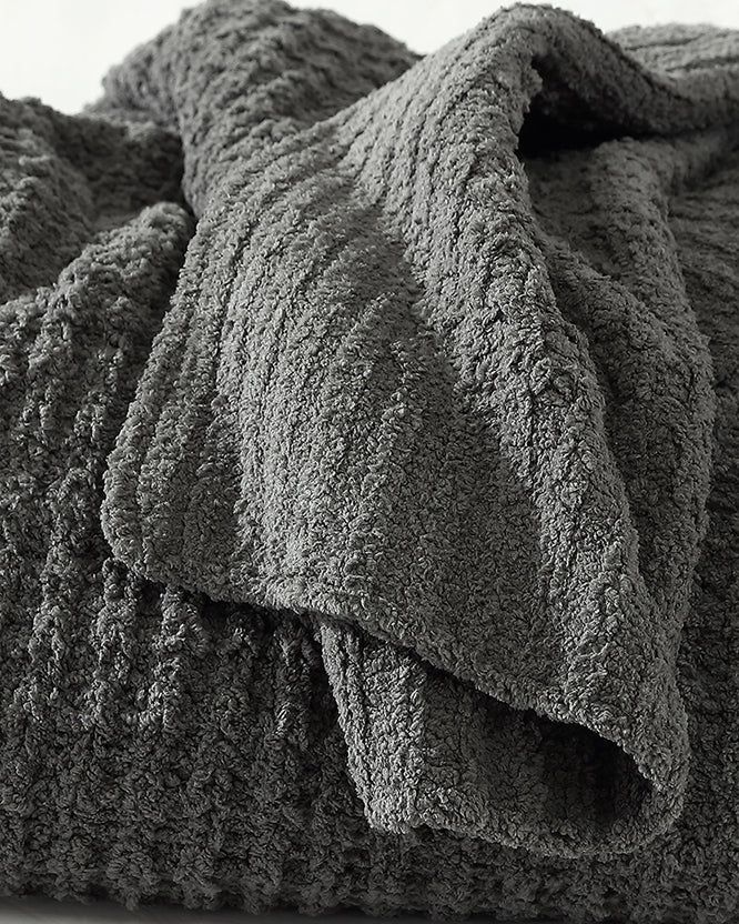 Close-up of waffle texture on lightweight Snug throw