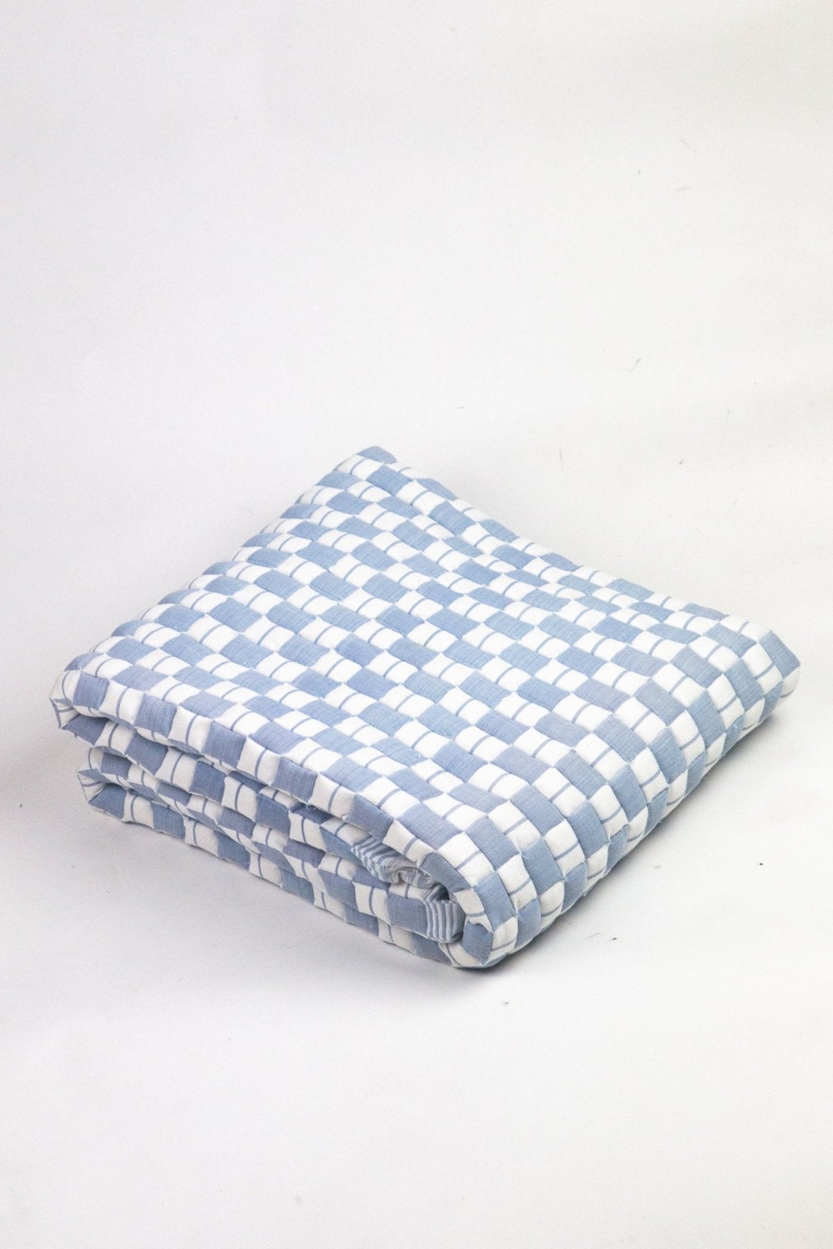 Quilted Sujani throw blanket in soft blue grey