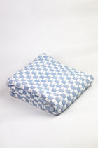 Quilted Sujani throw blanket in soft blue grey