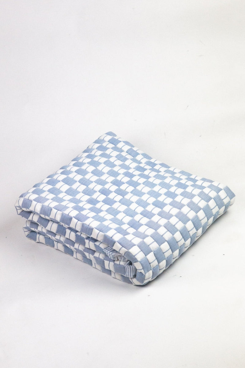 Quilted Sujani throw blanket in soft blue grey