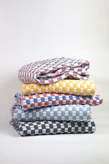 Quilted Sujani throw blanket in soft blue grey, full view