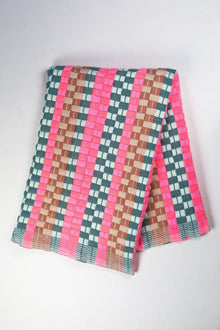Quilted Sujani throw blanket in multi green and pink with fringe