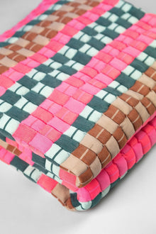 Close-up of the quilted Sujani throw blanket weave in multi green and pink