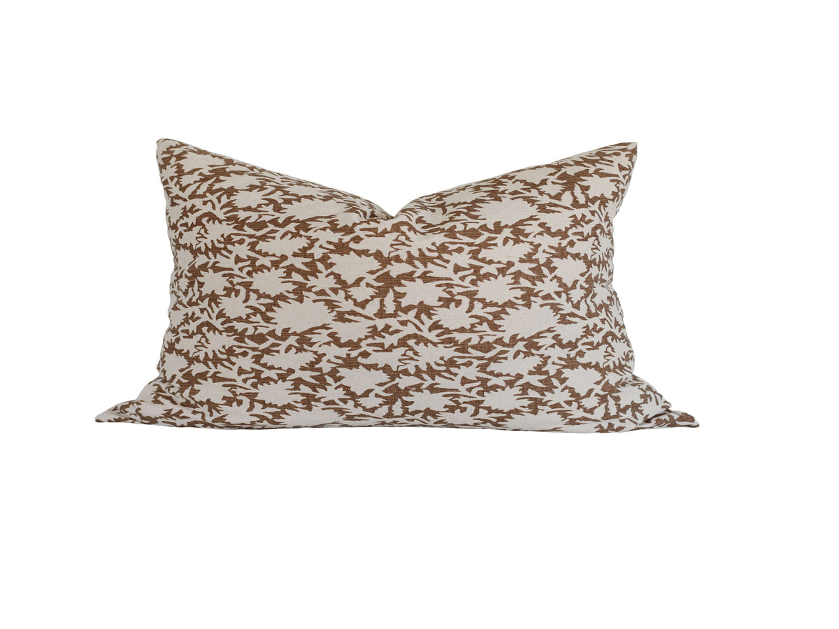 Talia brown floral block print pillow cover, view 2