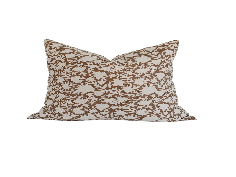 Talia brown floral block print pillow cover, view 2