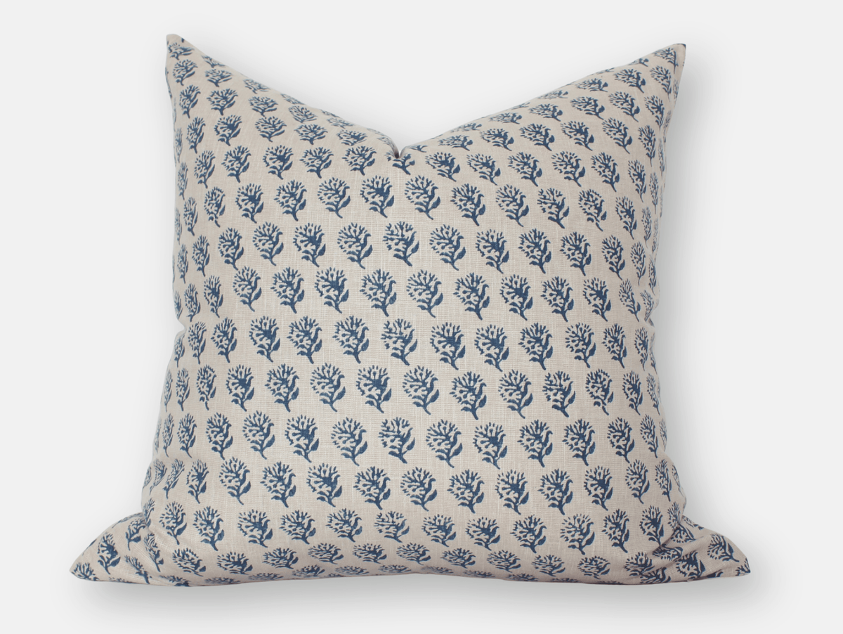 Pillo Set Load Aster Pillow Cover | Blue Floral on Tan | One Affirmation | ONE AFFIRMATION