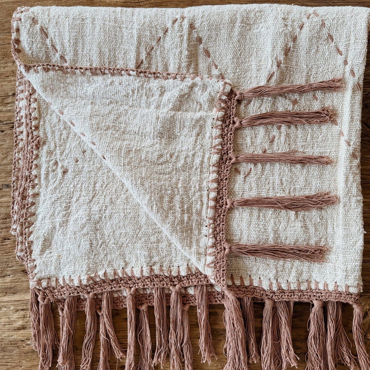 Kora terracotta stitch cotton throw – view 4