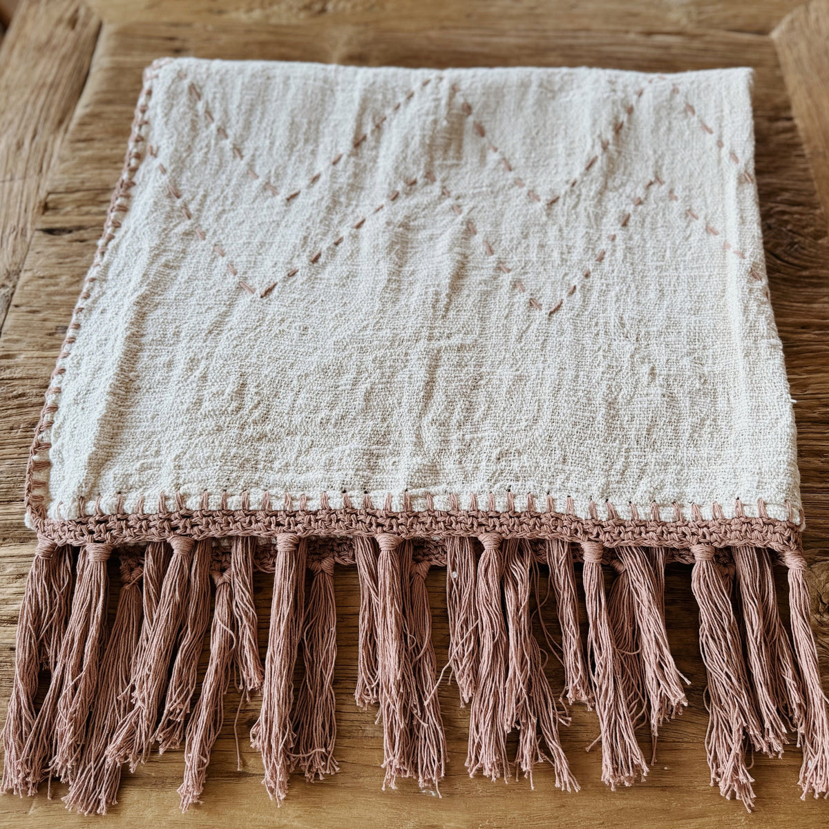 Kora terracotta stitch cotton throw – view 5