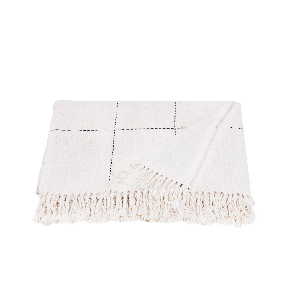 Kiara natural cotton throw with oversized tassels