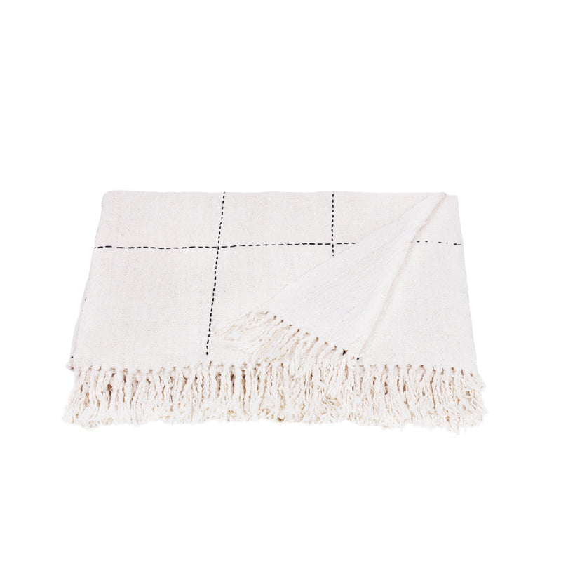 Kiara natural cotton throw with oversized tassels
