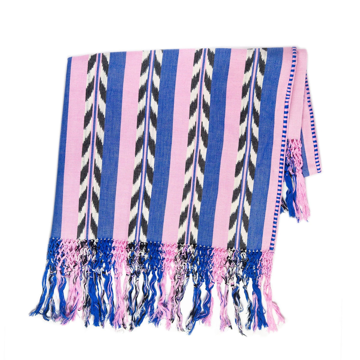 Palm ikat blanket in blue and pink, folded