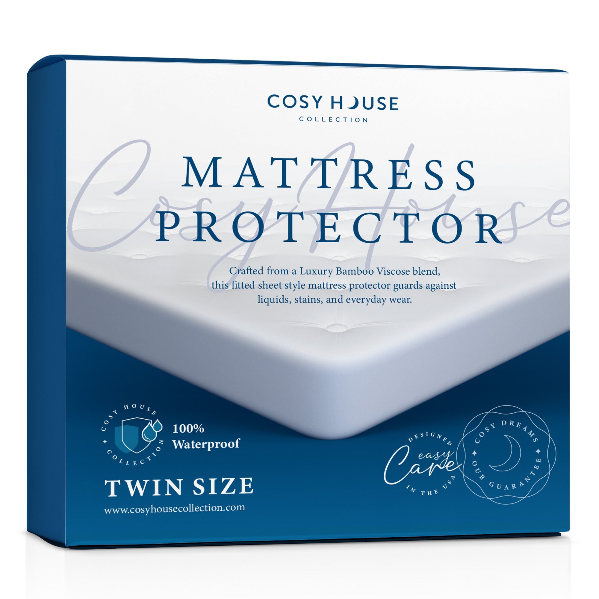 Cosy House Collection mattress protector styled in bedroom