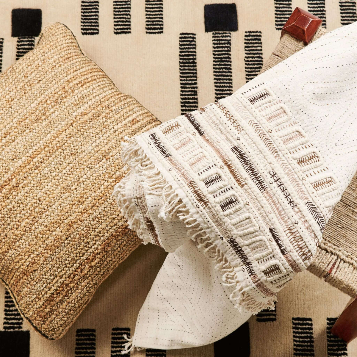 Unah brown hand embroidered organic cotton artisan throw – One Affirmation