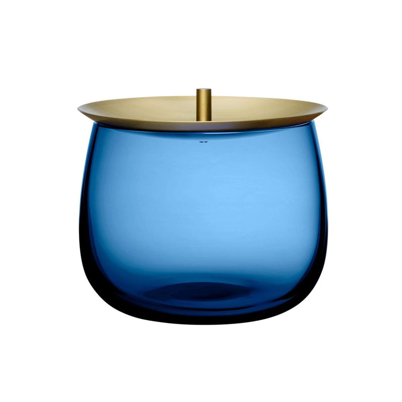 NUDE Beret small cobalt glass storage box with brass lid