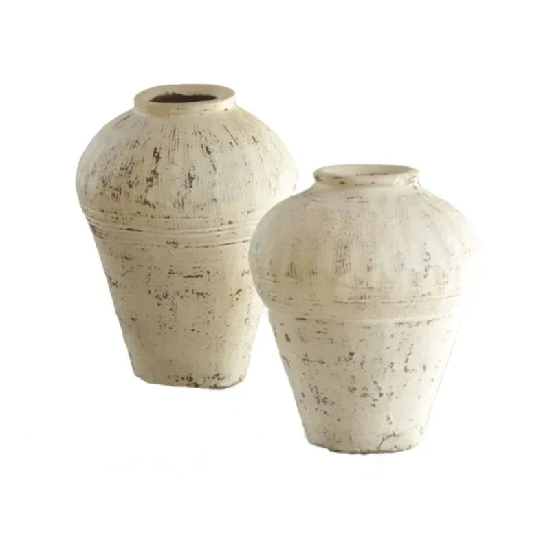 Handcrafted white-washed antique jar for home décor