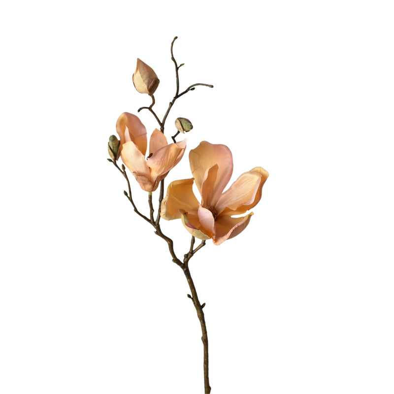 19 inch Artificial magnolia stem with light orange and pink blooms