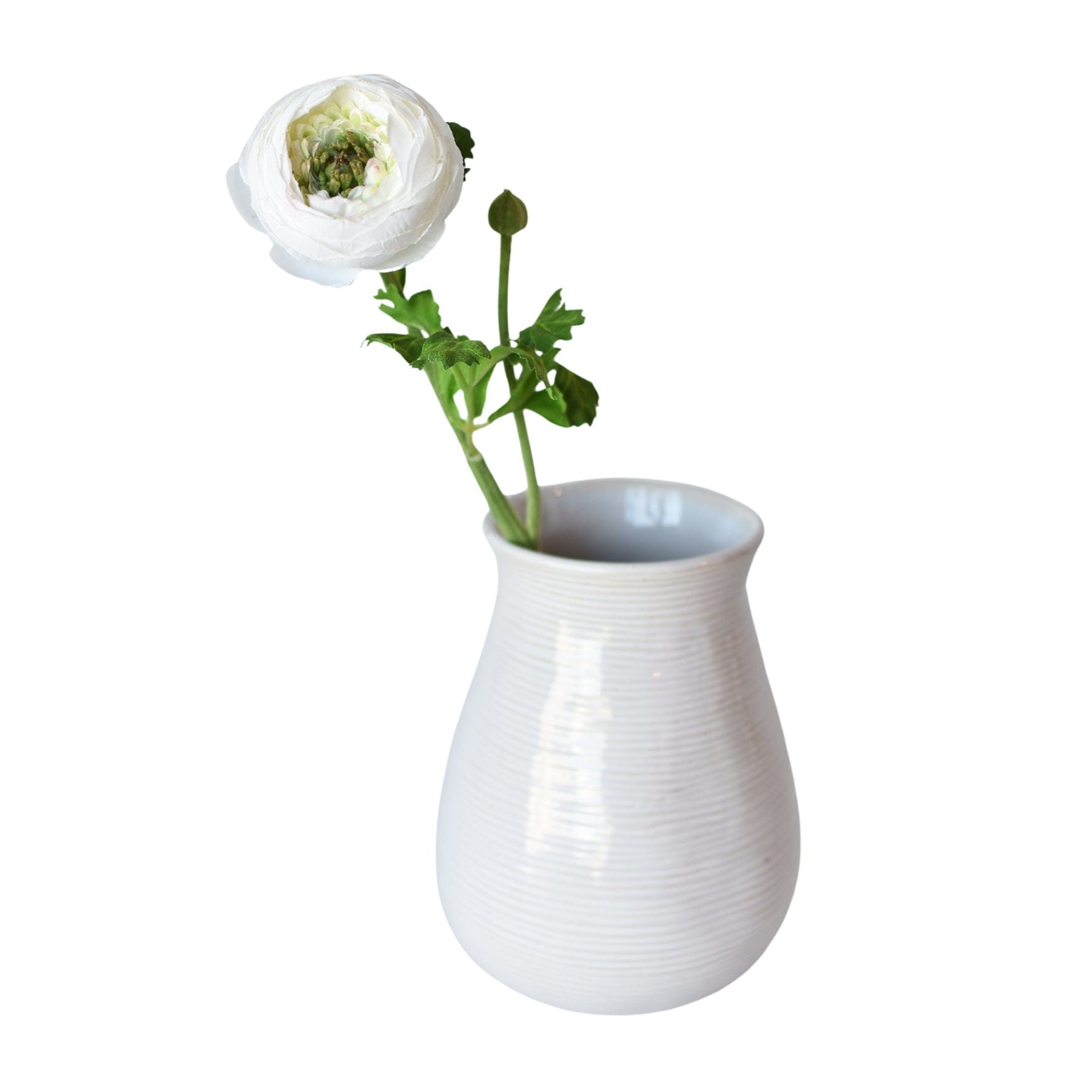 13 inch Artificial white ranunculus stem with bloom and bud