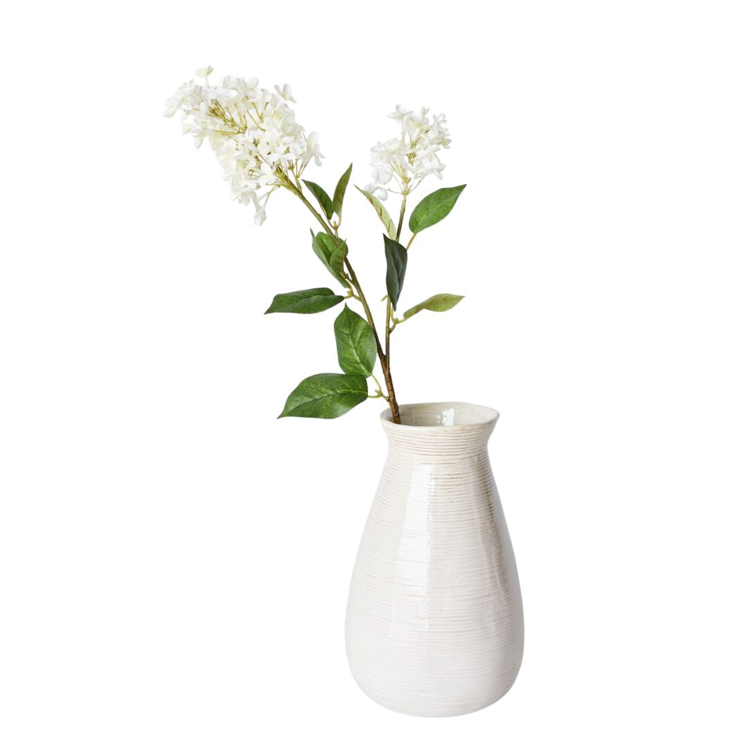 28.5 inch Artificial white English lilac stem with blooms and leaves