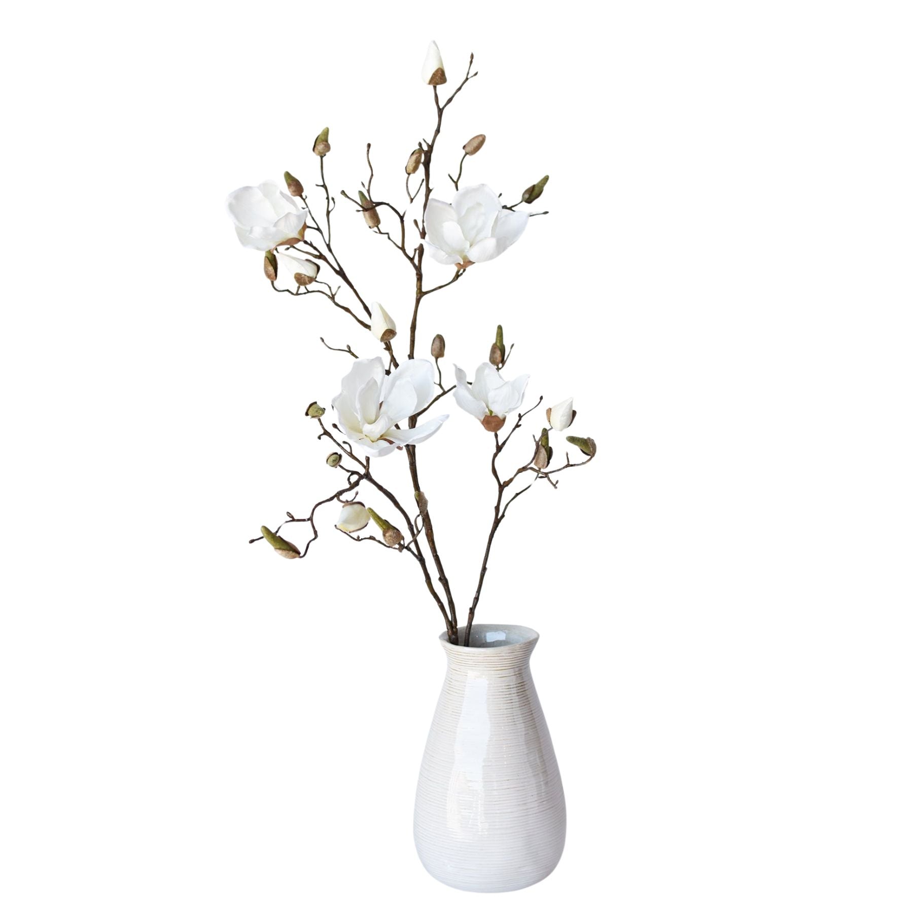 40 inch Artificial magnolia branch stem with open blooms and buds