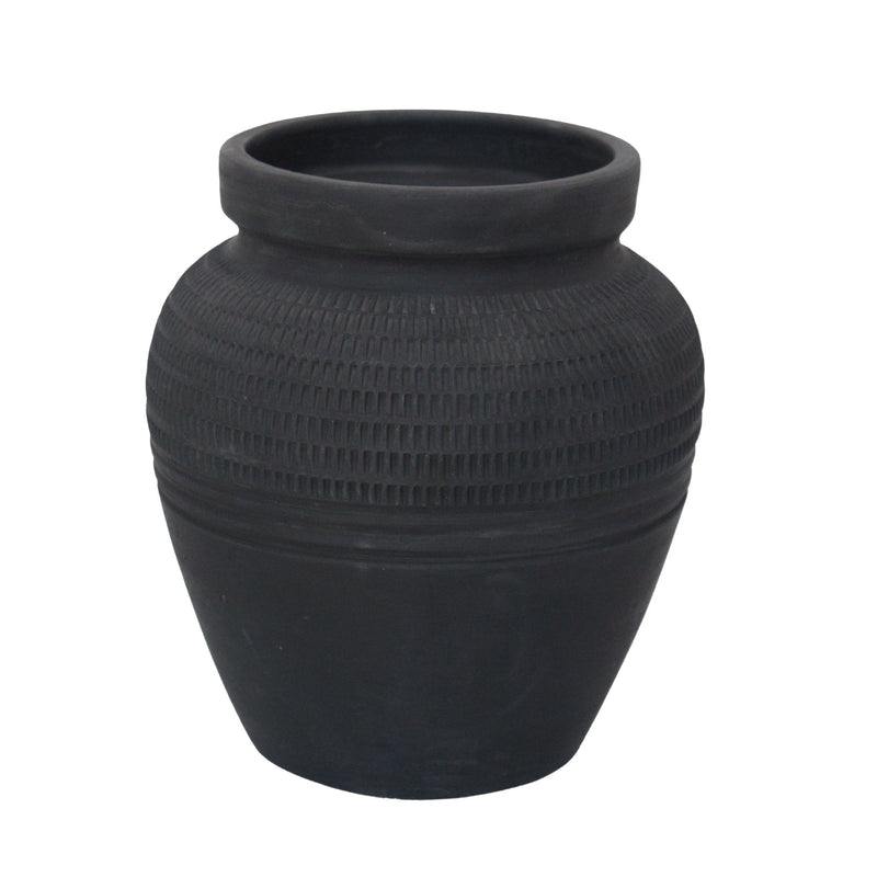 11 inch black terracotta vase with matte finish