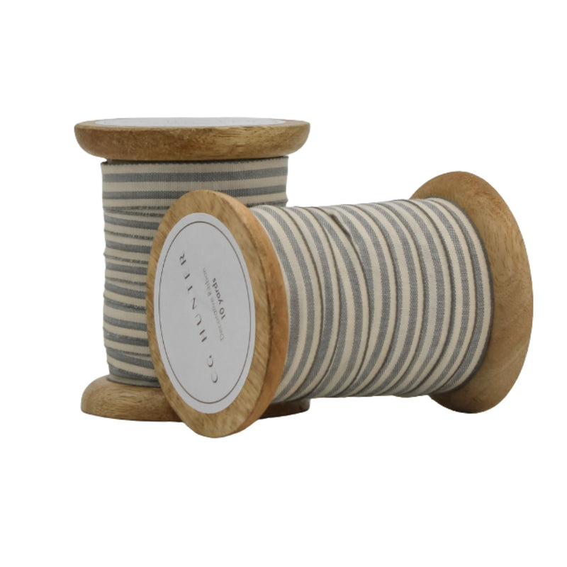 Handmade grosgrain ribbon in white and grey, 10-yard spool