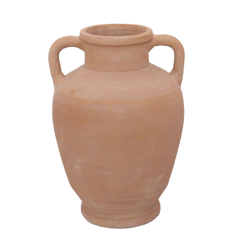 12 inch terracotta vase with handles, handcrafted in India