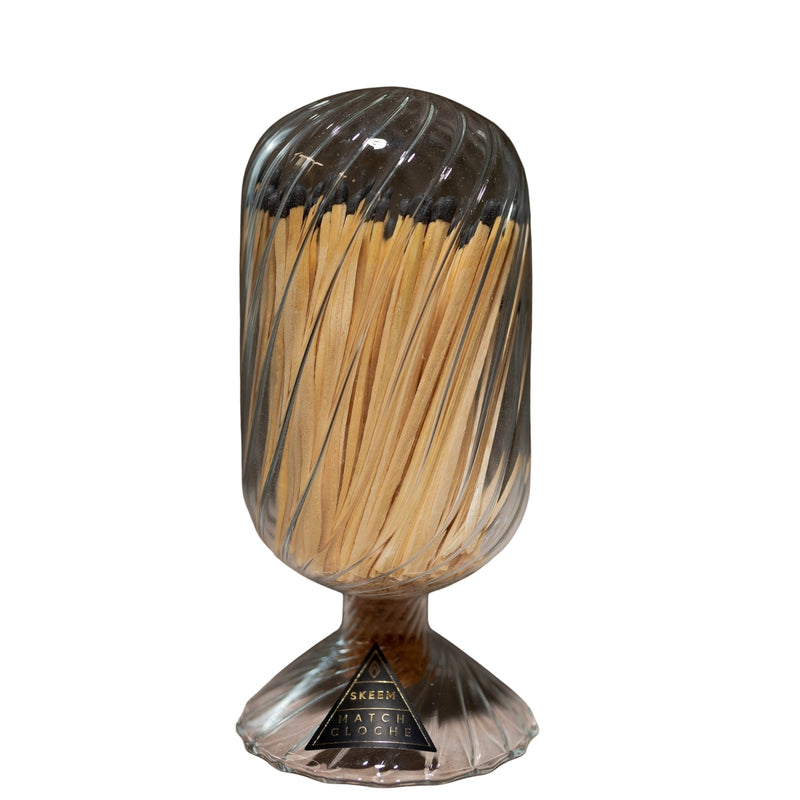 Voltaire match cloche with 120 long matches in glass jar