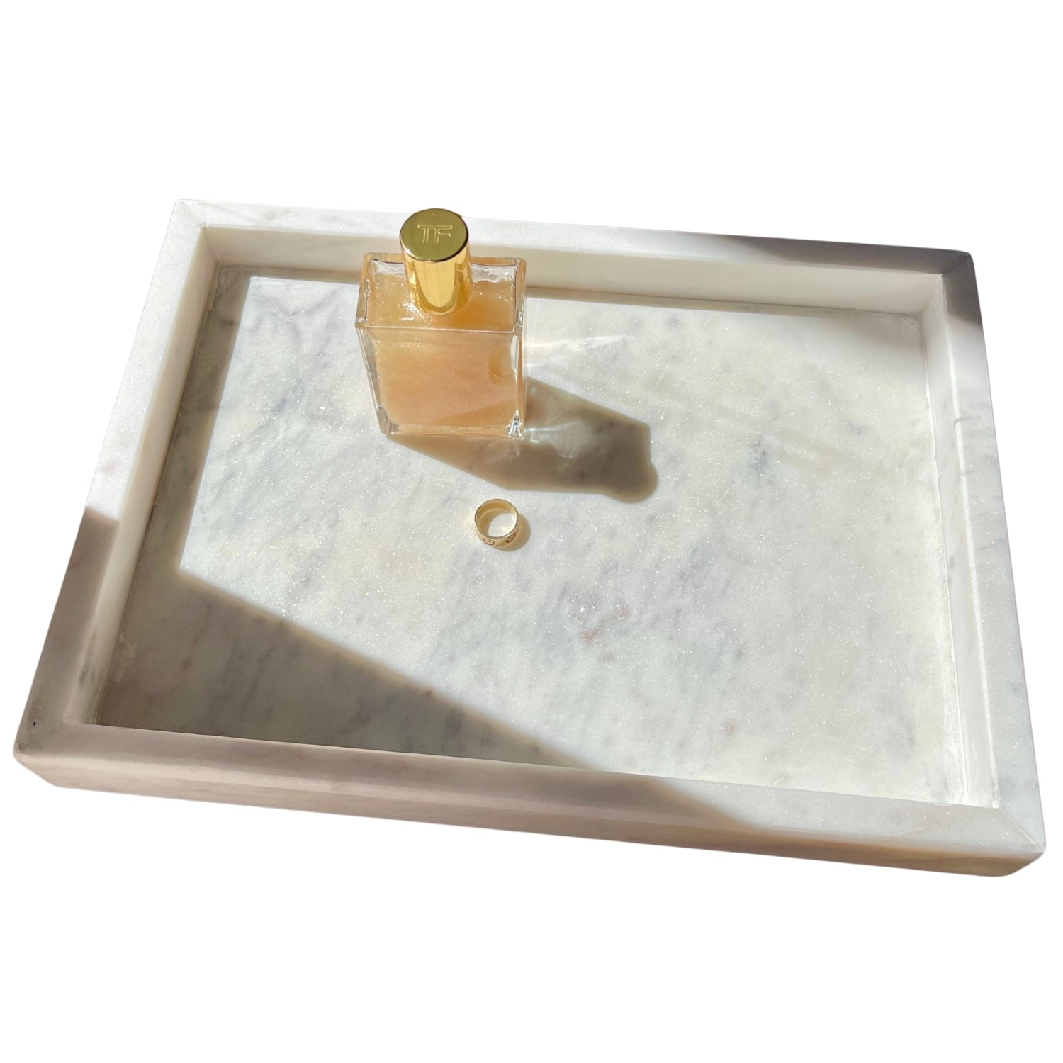 Handcrafted white marble serving tray with organic stone design