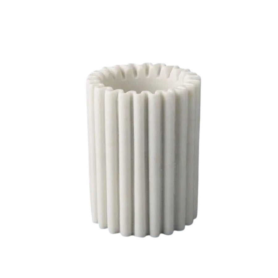 White marble bottle holder with fluted design