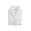 Luxury ribbed Turkish cotton bath robe in white displayed on hook