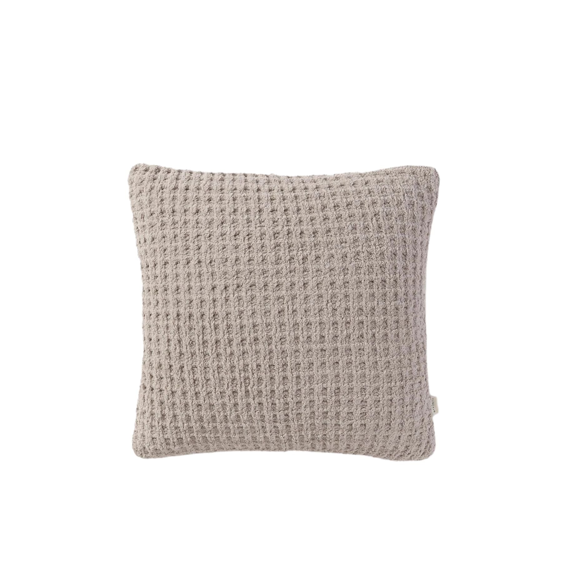 Snug Waffle Throw Pillow with 3D textured cover styled on sofa