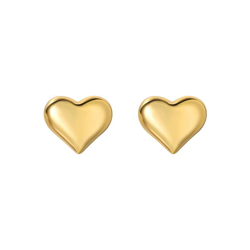 Gold Puffy Heart Stud Earrings with polished finish
