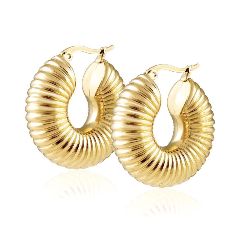 Robyn Tube Hoops in 18k gold plating with ribbed texture