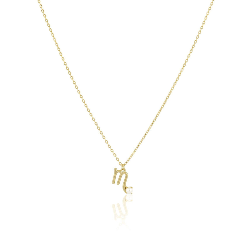 Zodiac Pearl Necklace with horoscope pendant and pearl accent
