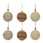 Set of 6 natural jute Christmas ornaments with wood beads
