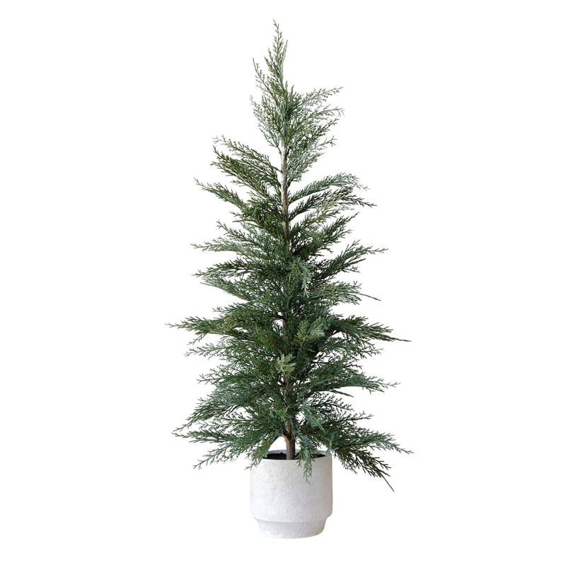 36-inch artificial cedar tree in cream pot