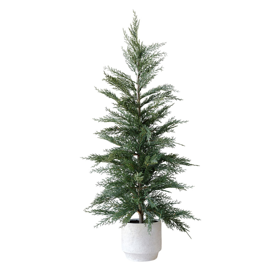 36-inch artificial cedar tree in cream pot