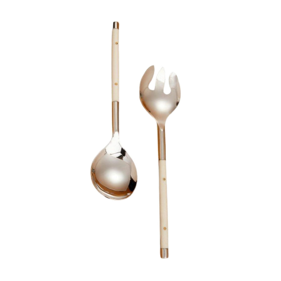 Stainless steel serving set with ivory inlay handle